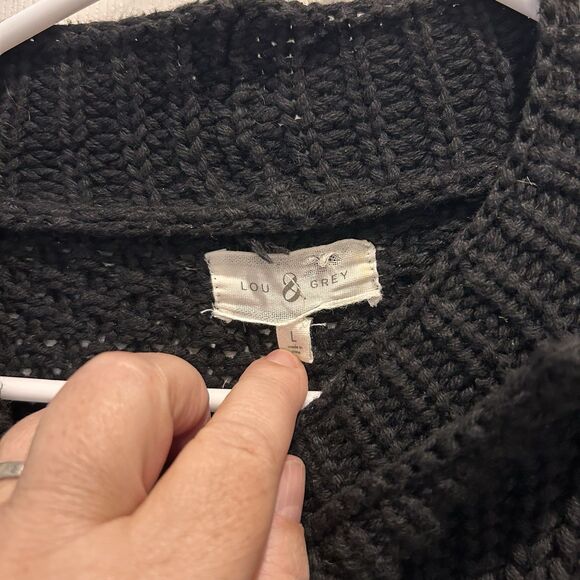 Lou & Grey Women's Cotton/Wool Black Chunky Knit Cardigan‎ Sweater Size Large - Picture 3 of 6